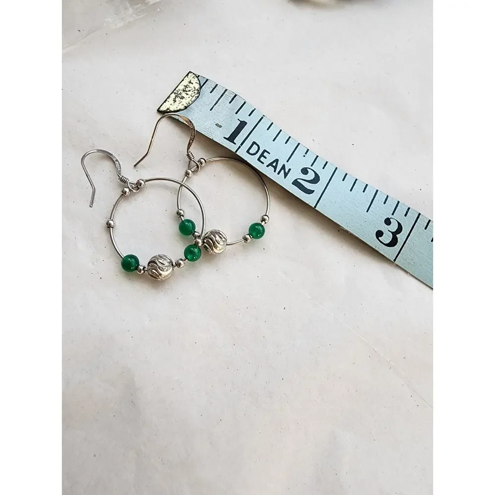 Solid 925 Sterling Silver Fine‎ Jewelry Round Hoop Earrings green Aventurine new